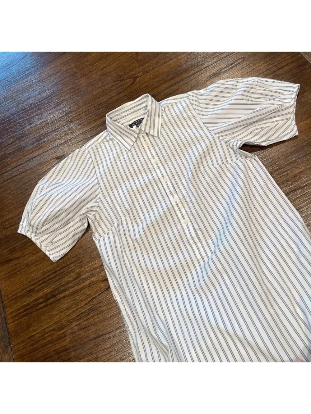 NWT J.Crew Embroidered Shirt-Dress Sz 2 Striped White Blue Short Sleeve Preppy